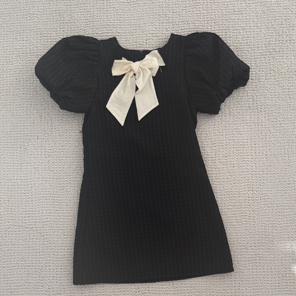 GB Girls Black Dress with Cream Bow, Size 12